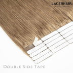 Lacer Tape in Hair Extensions Human Hair Skin Weft Gold Brown Remy Tape in Hair Extensions 14 Inch Full Thick Ends Adhesive Hair Pieces for Women 50g/20pcs