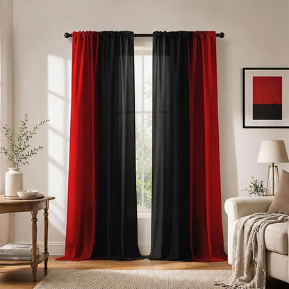 Red and Black Ombre Curtains 72 inches Length by XFLINGBAO
