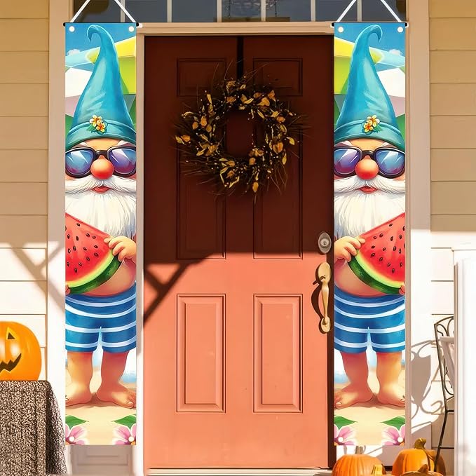 BlissYard 2pcs Welcome Summer Door Banner Hawaiian Beach Funny Gnome Porch - Image 7