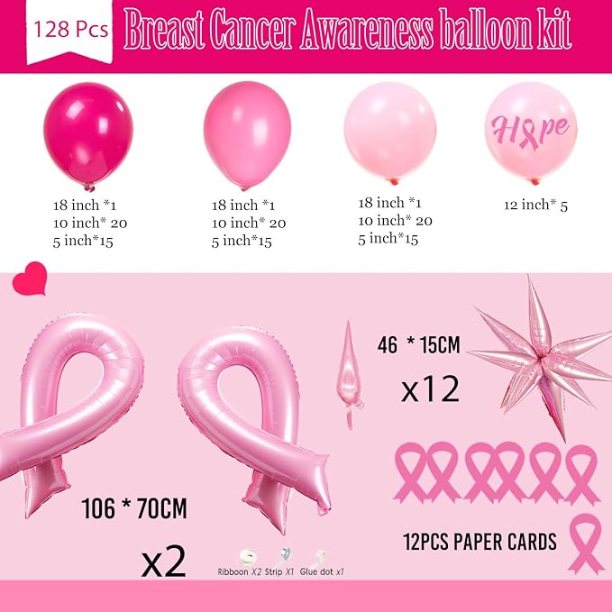 Hot pink and pink balloons Breast Cancer Awareness Decorations Balloons Arch - Image 6