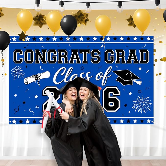 Blue Graduation Banner Class of 2026-72" x 44" Congrats Grad Backdrop - Image 6