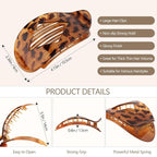 Large Flat Round Hair Clips Oval Claw Clips for Thick Medium Thin Hair 6Pcs Non Slip Strong Hold Barrettes Duckbill Accessories for Women Girls Leopard Tortoise Shell Color