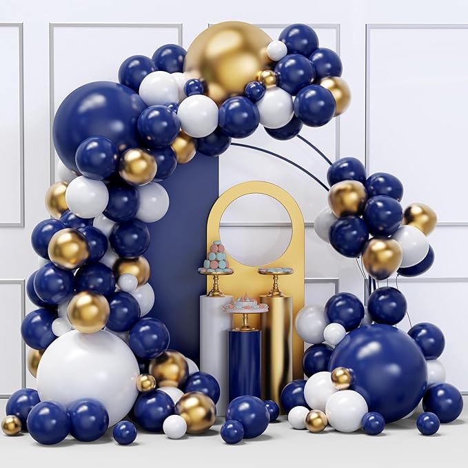 Blue and Gold Balloons Arch Garland Kit, Anniversary Party Decorations | 134pcs by YMSZ