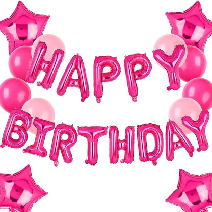 Happy Birthday Balloon Banner Hot Pink Star Balloons Pink Themed 25 Pcs | 16 by GGDE