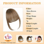 NAYOO Bangs Hair Clip - Moca Brown Fake Bangs 100% Real Human Hair Extensions Wispy Bangs for Women Fringe with Temples Hairpieces Curved Bangs for Daily Wear