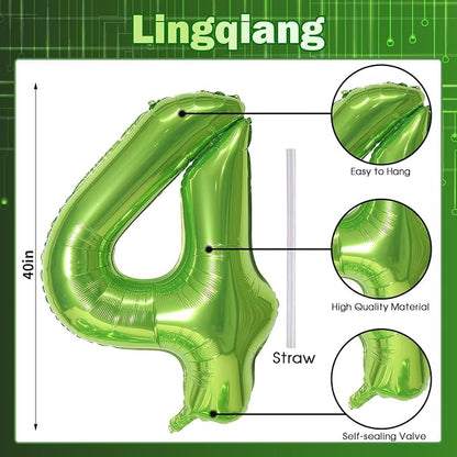 Green 4 Balloons, 40 Inch Large Foil Number Balloons Set 0-9, Self Inflate - Image 2