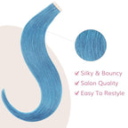 WENNALIFE Tape in Hair Extensions Human Hair SkyBlue Tape in Extensions, 10pcs 25g 14 inch Remy Invisible Tape Ins Straight Colored Soft Real Human Hair Tape in Extensions Refill Set Extensions