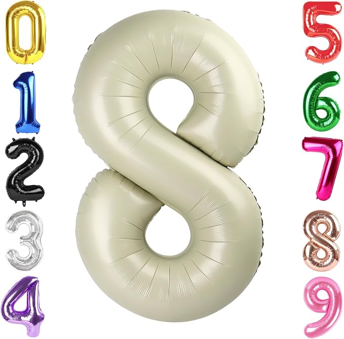 40 Inch Cream Number 8 Balloon Birthday Party Decorations by Hadoife