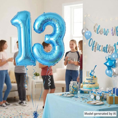 Light Blue Number 13 Balloon 40 Inch, Shiny Foil Numeral - Image 3