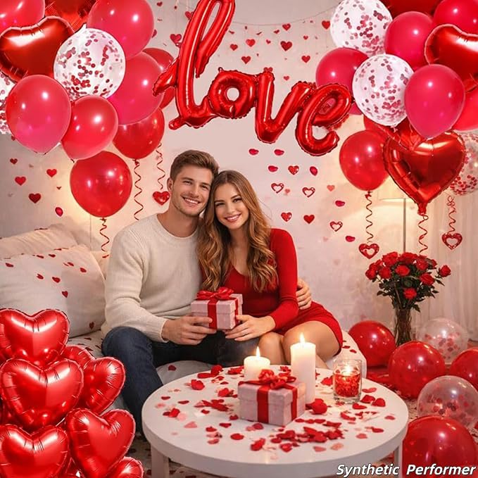 Red Heart Balloon Decoration Kit | Latex Balloons, Confetti Balloons, Rose - Image 5