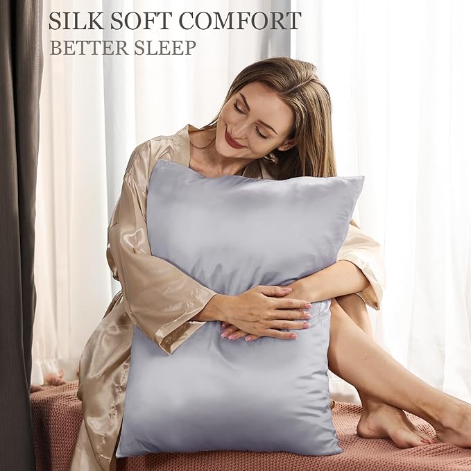 Adubor 100% Silk Pillowcase - Mulberry Silk Pillow Cases, 23 Momme 6A Grade Fibers, Silk Pillow Case for Hair and Skin Health, with Hidden Zipper (Queen 20''x30'', Silver Gray, 1PC)
