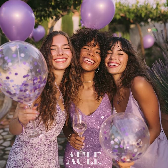 AULE 42Pcs Metallic 12 Inch Lavender Confetti Balloons Set | Light Purple Party - Image 2