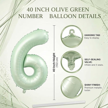 Olive Green Number 6 Balloon 40 Inch, Sage Foil Numeral - Image 4