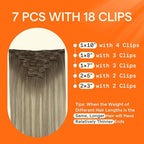 Full Shine Clip in Hair Extensions Real Human Hair Brown Balayage Clip in Real Hair Extensions Light Brown to Ash Brown Mix Platinum Blonde Natural 18 Inch 7 Pcs 120 G