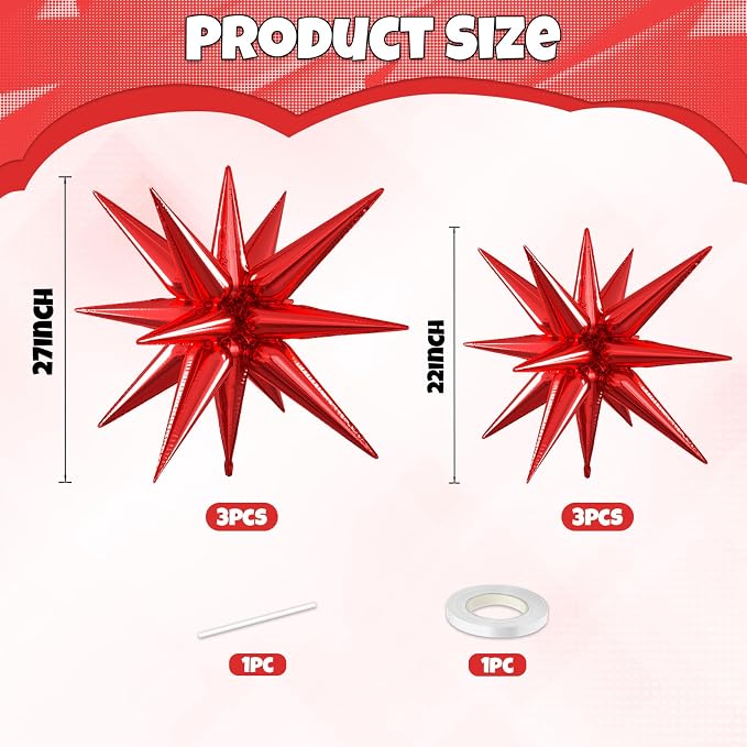 Red Star Balloons, 22/27 Inch Red Star Foil Balloons, Aluminum Foil Balloon - Image 2