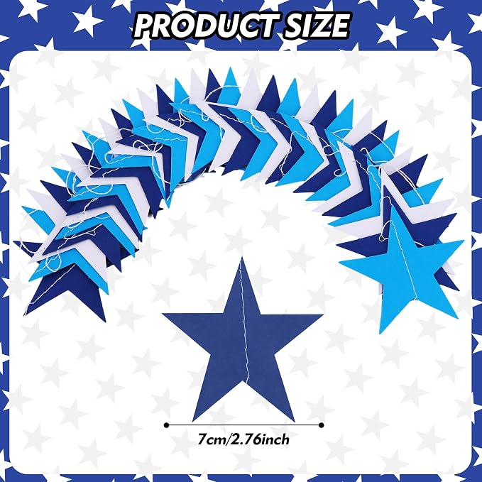 BEISHIDA 6Pcs Navy Blue and White Star Garland Decor Twinkle Paper Star - Image 3