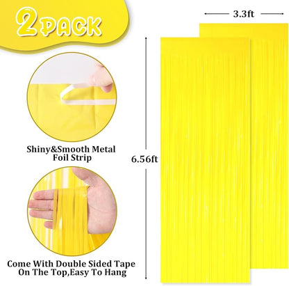 Voircoloria Pastel Yellow Foil Fringe Backdrop Curtains, 2 Pack | Tinsel - Image 3