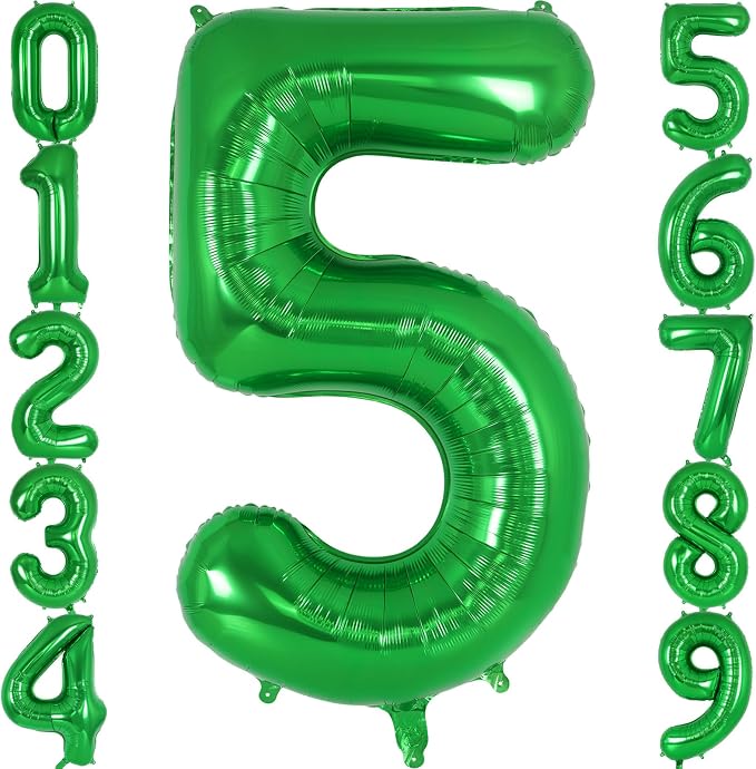 Dark Green Number 5 Balloon 40 Inch, Big Large Foil Helium Number Balloons by AIQINHU