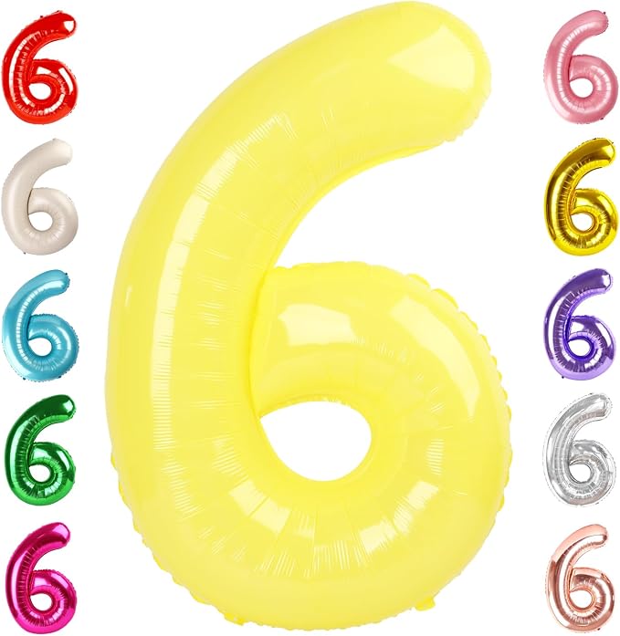 6 Balloon Numbers Birthday Decorations, 40In Yellow Balloons by Mluchee