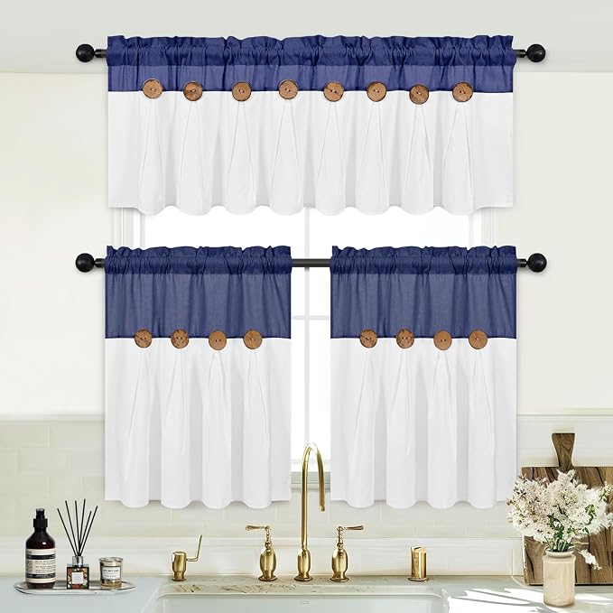 Boho Kitchen Curtains 24 Inch Length, Farmhouse Cotton Linen Tier Curtains - Image 3