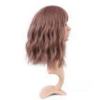FAELBATY Brown Wig With Bangs Synthetic Cosplay Bob Wig loose wave Wig for women Costume Wigs (12" Dark Purple Color)