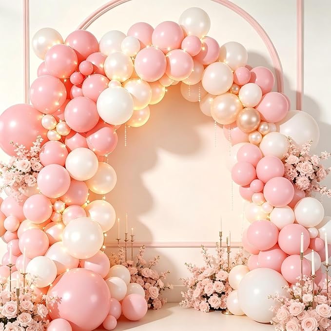 Pink White Balloon Garland Arch Kit 160Pcs Pink White Latex Balloons - Image 4