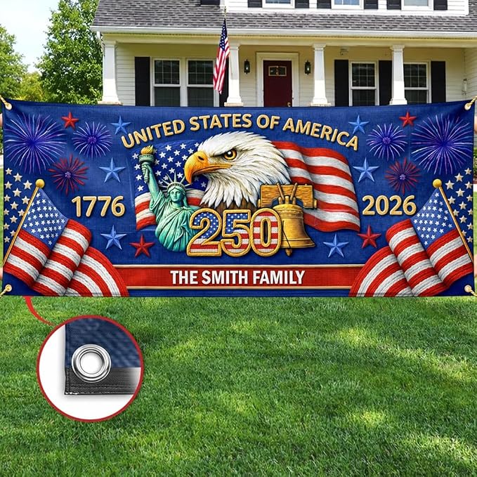 Personalized 250 Years of Freedom USA Banner 1776-2026, Patriotic American - Image 6