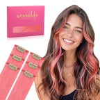 WENNALIFE Light Pink Clip in Hair Extensions Real Human Hair 35g 6pcs 14 Inch Colored Hair Extensions for Kids Women Colorful Hair Pieces Pop-up Style Straight Extensiones De Cabello Humano Con Clip