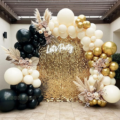 Black White and Gold Balloon Arch Kit – Double Stuffed Balloons in Black by BalloonExpert