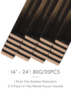 WENNALIFE Fuller Tape in Hair Extensions Human Hair, 20 inch 20pcs 80g Balayage Dark Brown Mixed Chestnut Brown Remy Hair Straight Tape in Extensions Skin Weft Tape Ins Extensiones De Cabello Humano