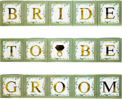 101 PC Greenery Bridal Shower Decorations Balloon Boxes Gold- Blocks - Image 4