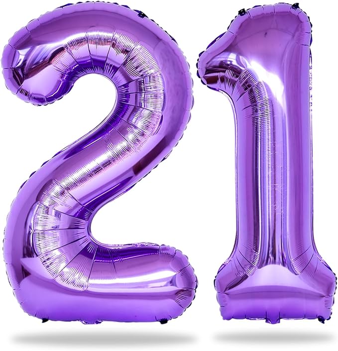Purple 21st Birthday Balloons for Her, 40In Purple Mylar Foil Number 21 by Lingqiang