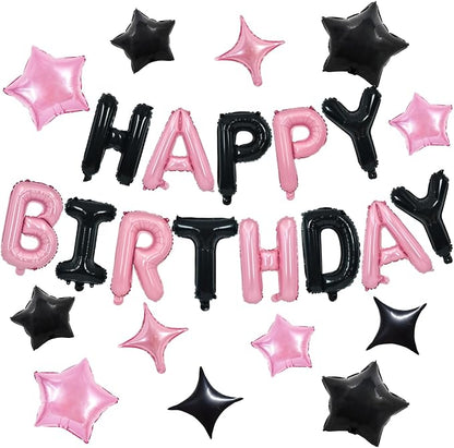 TONIFUL 35PCS Black Pink Happy Birthday Decorations Kit 16 Inch Happy Birthday by TONIFUL