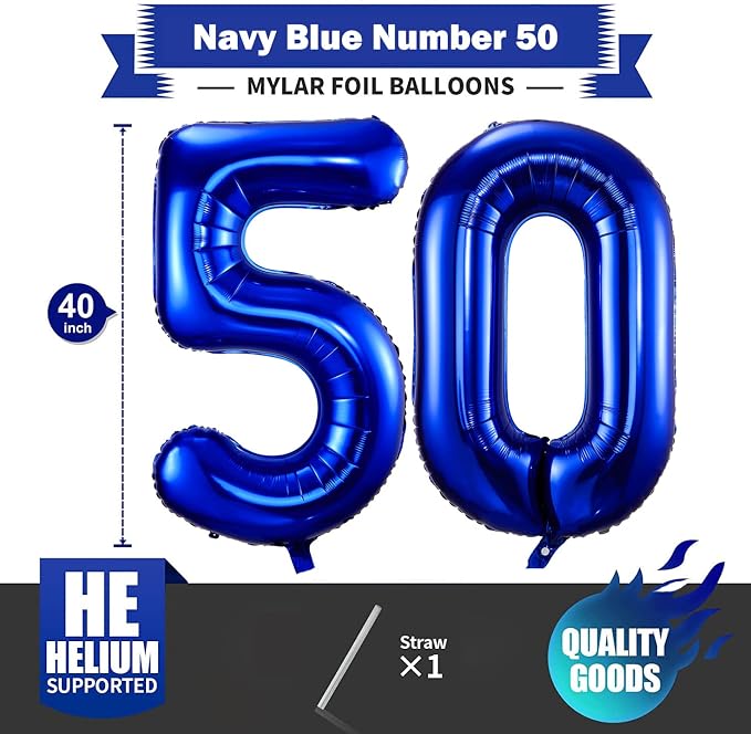 Navy Blue 50 Balloon Numbers, 40 Inch Dark Blue 50 Birthday Balloons Large Foil - Image 2