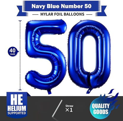 Navy Blue 50 Balloon Numbers, 40 Inch Dark Blue 50 Birthday Balloons Large Foil - Image 2