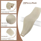 Full Shine Seamless Injected Tape in Hair Extensions 24 Inch Invisible Machine Remy Tape in Virgin Hair Extensions Color Blonde for Wedding Add Length 25G 10Pcs