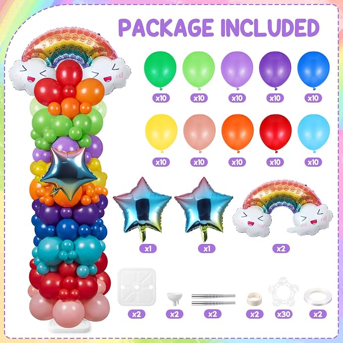 Skylety 2 Sets Rainbow Balloon Column Stand Kit Adjustable Colorful Balloon - Image 2