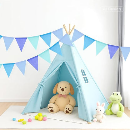 G2PLUS Pre-Strung Burlap Pennant Banner, 39Ft Blue Triangle Flag Bunting - Image 5