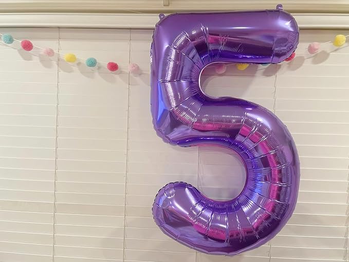 5 Balloon Numbers Party Decorations, 40In Purple Balloons - Image 3