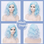 BUFASHION 14" Women Short Blue Kinky Straight Cosplay Synthetic Wigs With Air Bangs 46 Colors Available (blue 2)