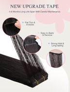 DOORES Invisi Edge Tape in Hair Extensions Real Human Hair, Natural Black 10pcs Injection Tapeins, 25g 16 Inch, Human Injected Tape in Extensions Straight Thick End