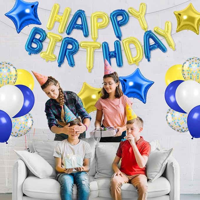 29PC Blue Yellow Happy Birthday Balloon Banner, 16 Inch 3D Aluminum Letter - Image 7