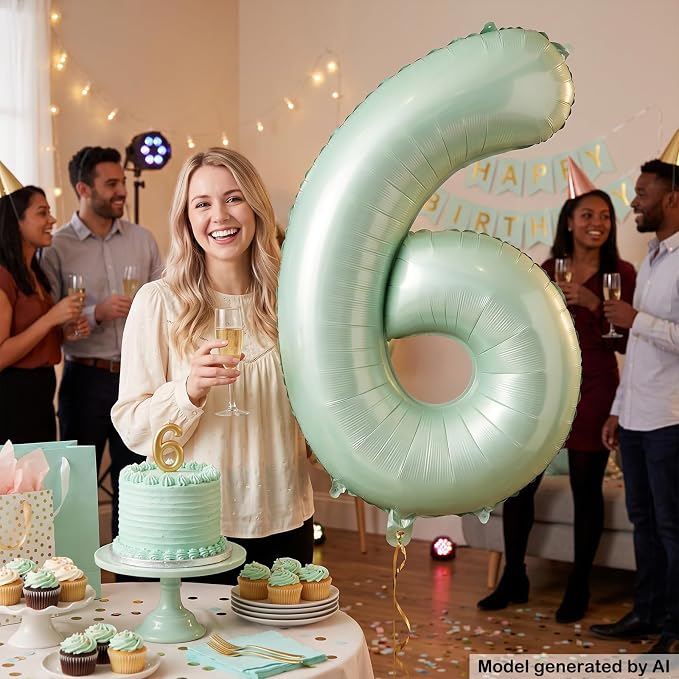 40 Inch Olive Green Number 6 Foil Balloon - Image 4