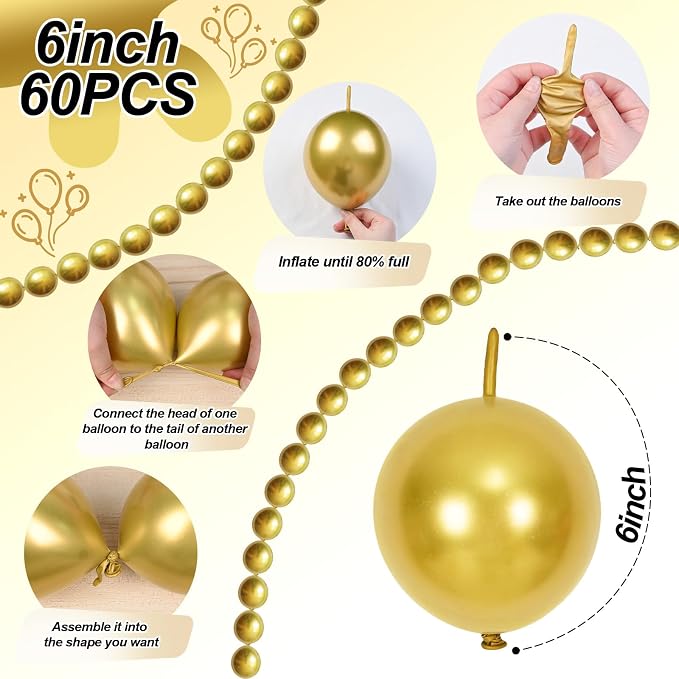Gold Quick Link Balloons, 6inch Linkable - Image 2