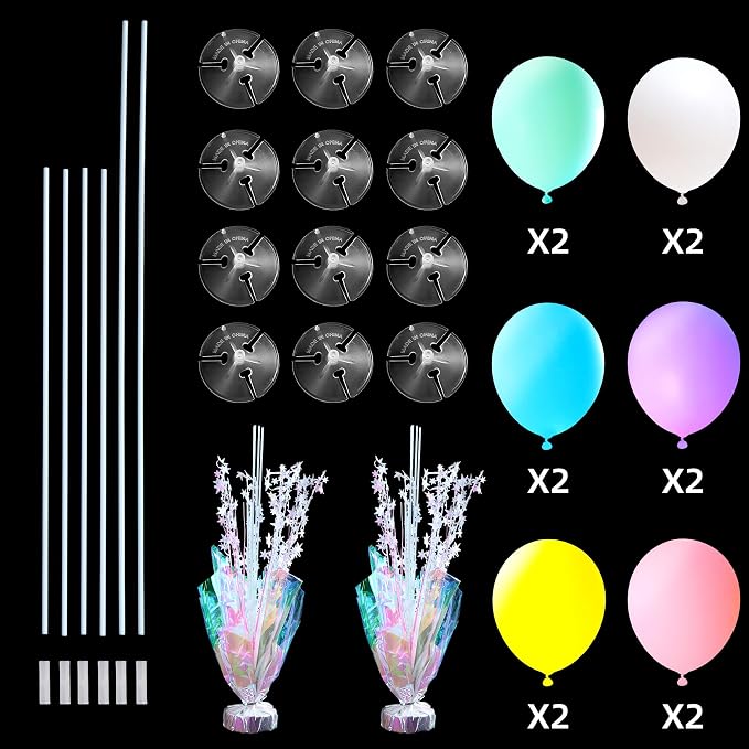 2 Set Pastel Birthday Decorations Rainbow Party Table Balloons Centerpiece - Image 7