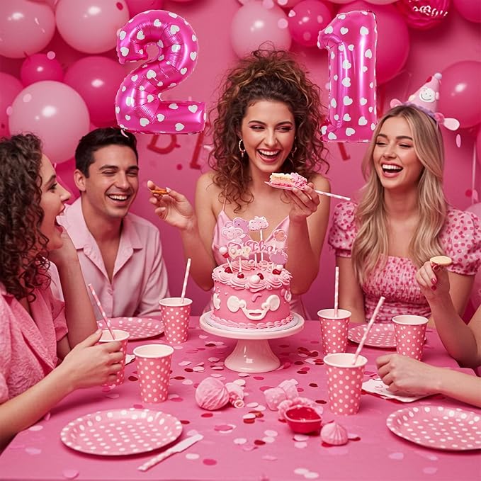 TONIFUL Number Balloon 16 Inch 10Pcs Pink Polka 0-9 Birthday Number Ballons | - Image 4