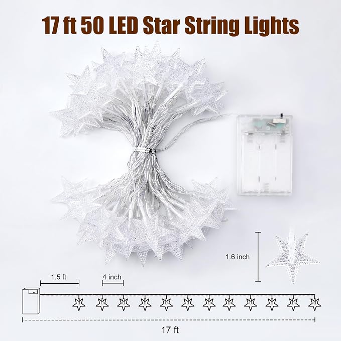 Minetom Star String Lights Battery Operated - 17 ft 50 LED Star Fairy String - Image 7