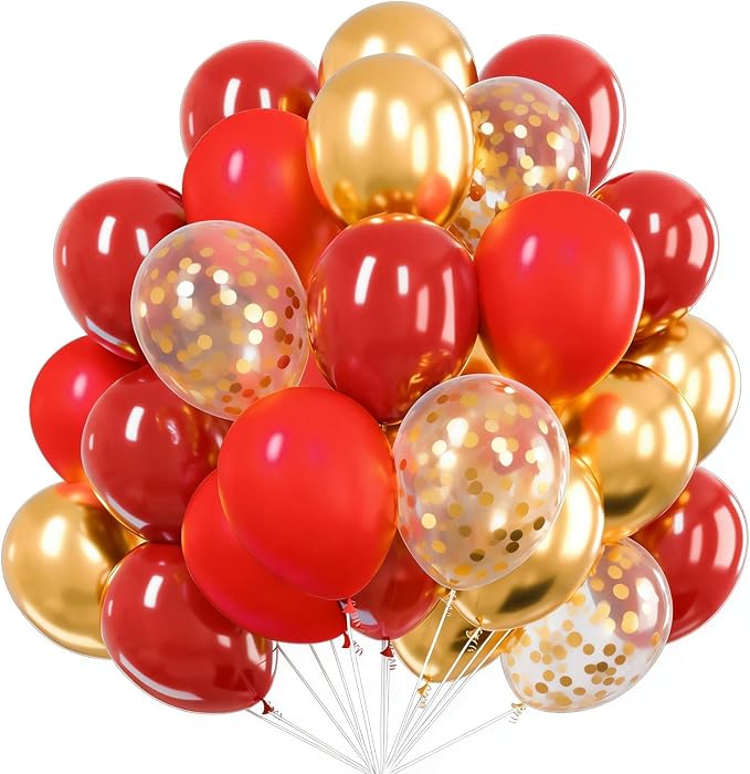 PartyWoo Red and Gold Balloons 66pcs Matte Red Metallic Gold Balloons | by PartyWoo