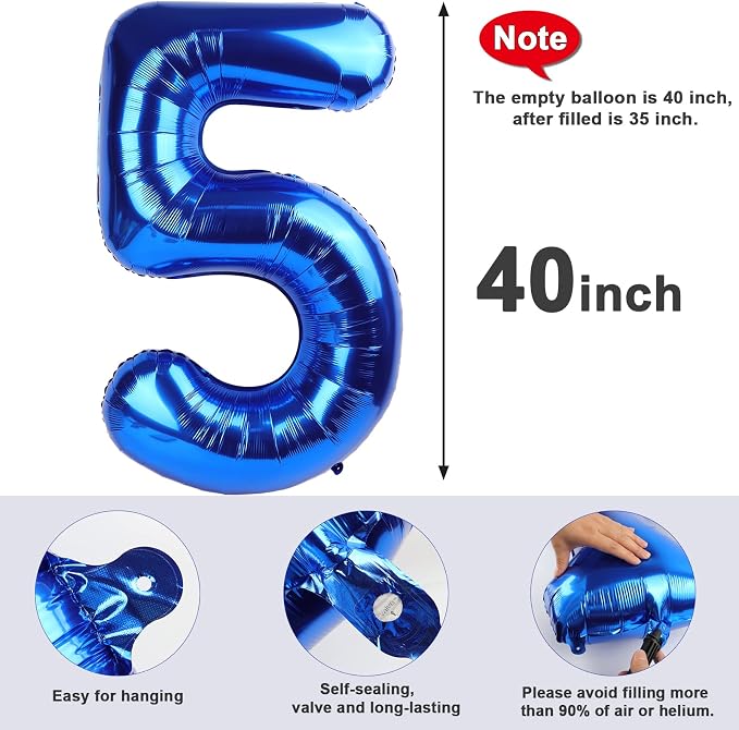 7 Balloon Numbers Birthday Decorations, 40In Dark Blue Balloons - Image 6