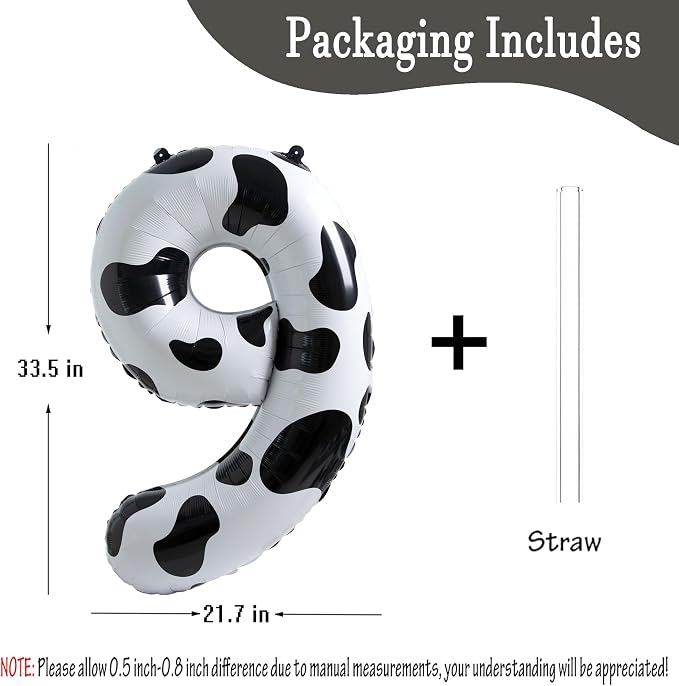 Cow Print Number 9 Balloon, Large 40 Inch Cow Number Birthday Balloons | Helium - Image 4